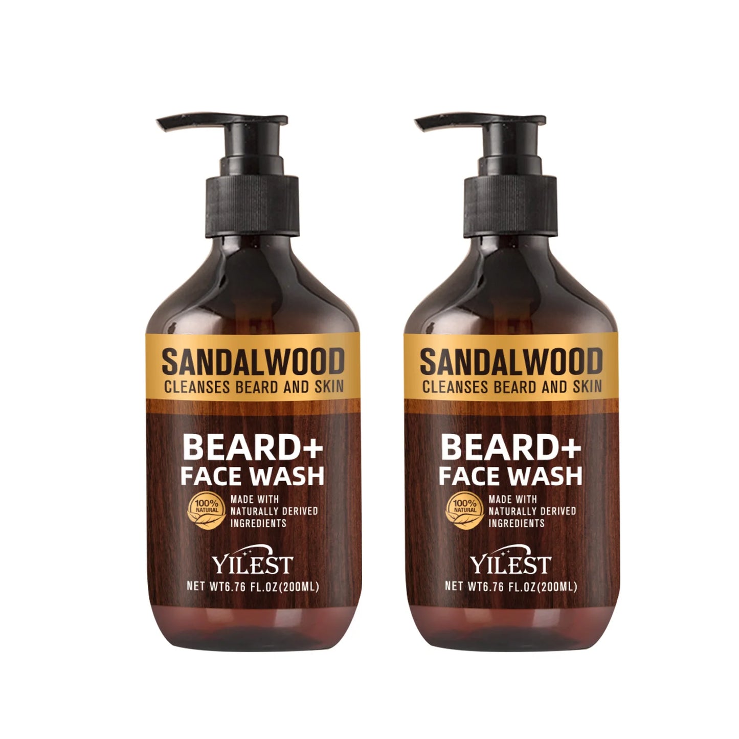 YILEST Sandalwood Beard & Face Wash for Men - 200ml Natural Cleanser with Aloe & Orange Oil, Deep Cleansing for Beard and Skin