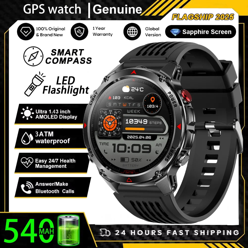 Military T-Rex 3 GPS Waterproof Smart Watch 1.46"HD AMOLED Built-in 6 Frequency Satellite Outdoors Sports Fitness Smart Bracelet