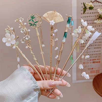 Light Luxury Flower Hairpin For Women Chinese Style Floral Butterfly Tassel Hair Stick Elegant Metal Jewelry Hairpin Hair Clips
