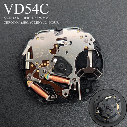 Japan VD54 VD54C Quartz Chronograph Movement Brand New Mechanism with Battery Inside VD Series Chrono Sec 60min 24 Hours