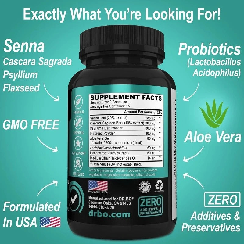 15 Day Colon Detox Capsules - Constipation Relief, Laxative Supplement, Relieves Stomach Bloating and Intestinal Discomfort