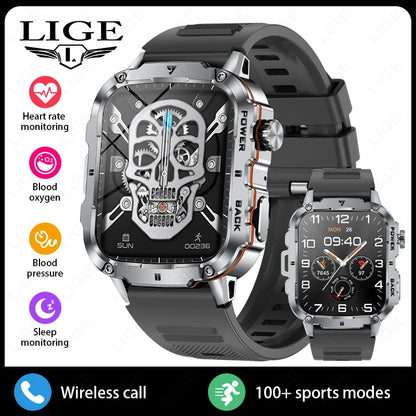 LIGE 2025 Rugged Military Smart Watch Men Outdoor Watches lP68 Waterproof 1.95" Al Voice BT Call Man Smartwatch For Android IOS