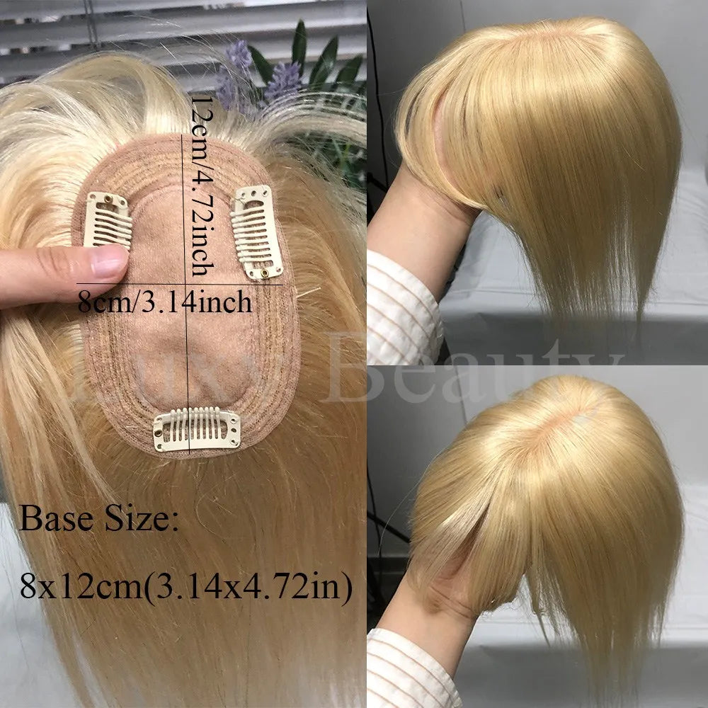 8x12cm Human Hair Topper With Bangs Women Natural Black Brown Highlights Blonde Skin Scalp Clip in Topper Hair Pieces Human Hair