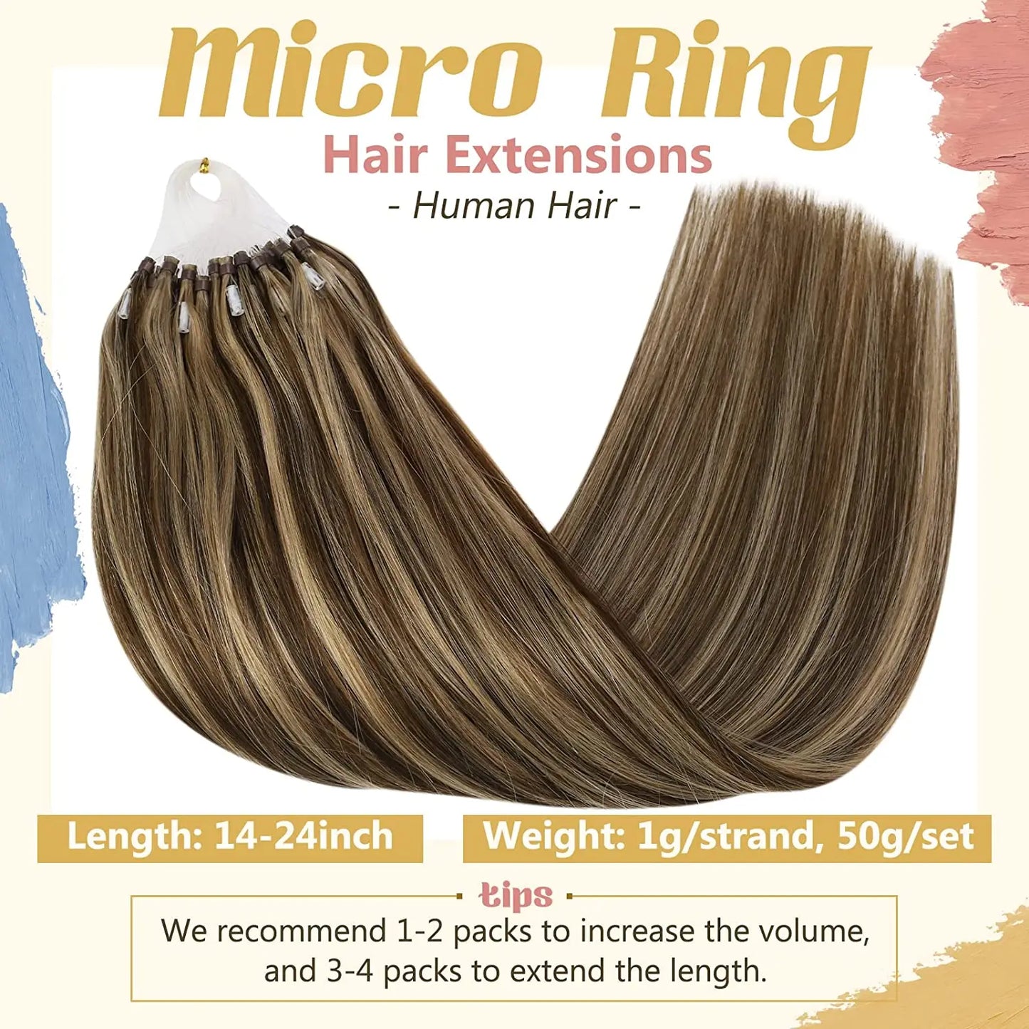 VeSunny Remy Micro Loop Human Hair Extensions Micro Beads Hair Silky Soft Micro Ring Hair Extensions 1g/strand 50g
