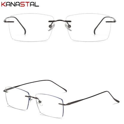 Men Rimless Eyeglasses Frame Blue Light Blocking Lenses Women Computer Pure Titanium Glasses Prescription Myopia Reading Eyewear