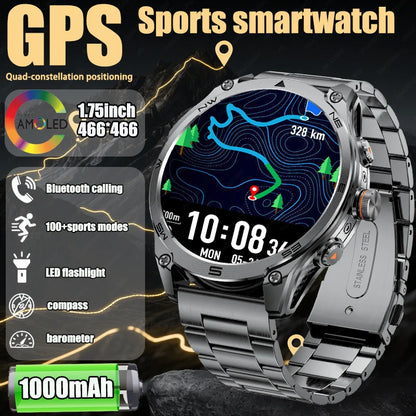 2025 New For Xiaomi GPS Sports Smart Watch 1000mAh large battery LED flashlight compass barometer Military Grade Smartwatchs men