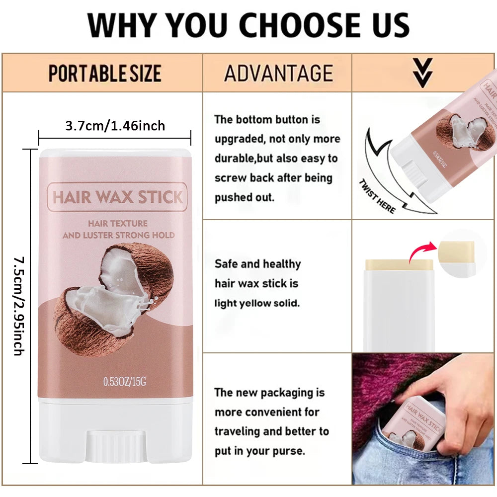 Hair Wax Stick 15g Non-Greasy Style Aloe Vera Sakura Flavored Anti-frizz Artifact Hair Long-lasting Style for Wig Edge Control