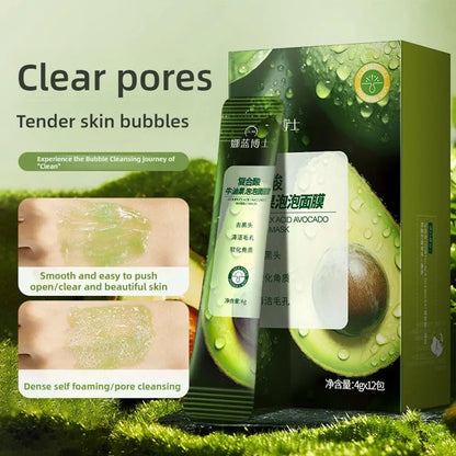 1/2Box Complex Acid Avocado Cleansing Facial Bubble Mask,Deep Cleaning Bubble Clarifying Mask,Oil-Control Shrinks Pores Skincare