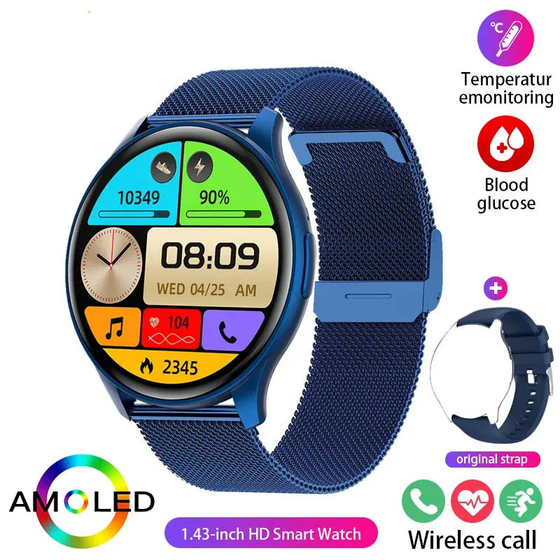 2025New Smartwatch Women 466*466 AMOLED 1.43" HD Screen Blood Pressure Monitor Bluetooth Call IP68 Waterproof Sports Smart Watch