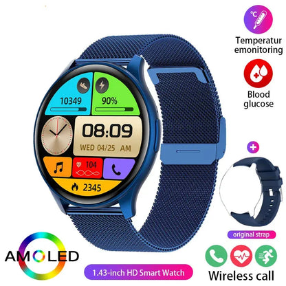 2025New Smartwatch Women 466*466 AMOLED 1.43" HD Screen Blood Pressure Monitor Bluetooth Call IP68 Waterproof Sports Smart Watch