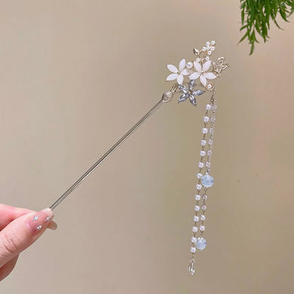 Light Luxury Flower Hairpin For Women Chinese Style Floral Butterfly Tassel Hair Stick Elegant Metal Jewelry Hairpin Hair Clips