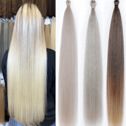 Braids Crochet 3Pcs 28Inches 300grams Synthetic Straight Bundles Orange Highlight Brown Braiding Hair Ombre Blond Gray White 60#