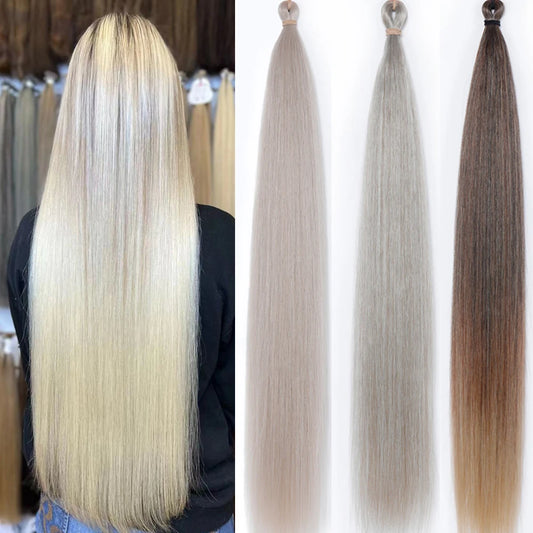 Braids Crochet 3Pcs 28Inches 300grams Synthetic Straight Bundles Orange Highlight Brown Braiding Hair Ombre Blond Gray White 60#