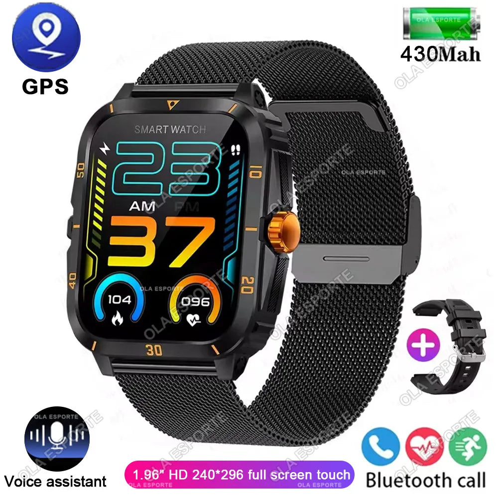Men Sports Smart Watch 1.96'' Screen Blood Oxygen Bluetooth Talking Watch Multi Sports Modes IP68 Waterproof Outdoor Smart Watch