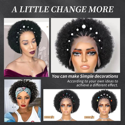 Afro Kinky Curly Braid Wigs Human Hair 13x4 HD Lace Front Glueless Pixie Cut Pre Made Braided Cornrow Afro Puff Wig For Women