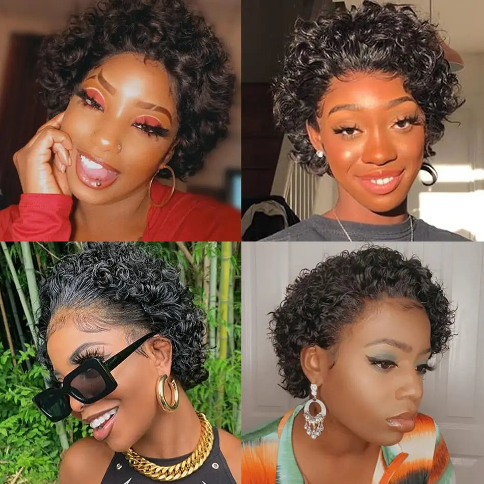 13x1 Lace Front Human Hair Wig Afro Curly Short Pixie Cut Wigs Short Curly Bob 13x4 Transparent Frontal Lace Bob Wigs For Women