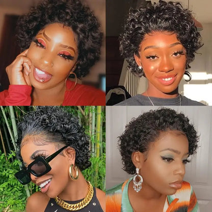 13x1 Lace Front Human Hair Wig Afro Curly Short Pixie Cut Wigs Short Curly Bob 13x4 Transparent Frontal Lace Bob Wigs For Women