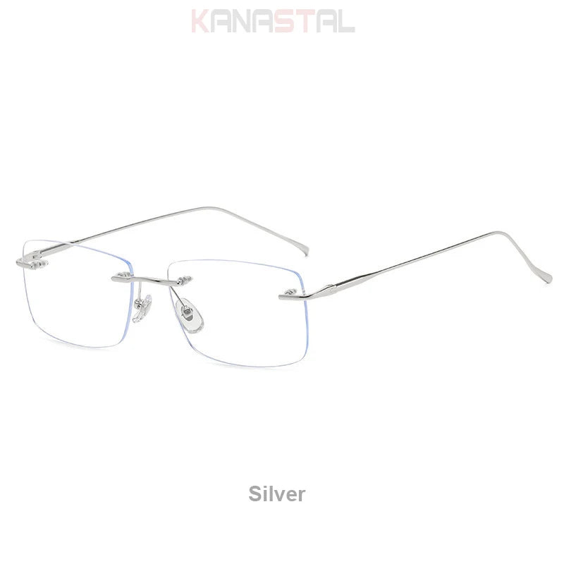Men Rimless Prescription Glasses Reading Myopia Optical Lenses Eyewear Women Blue Light Blocking Titanium Metal Eyeglasses Frame