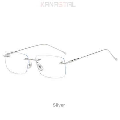 Men Rimless Prescription Glasses Reading Myopia Optical Lenses Eyewear Women Blue Light Blocking Titanium Metal Eyeglasses Frame