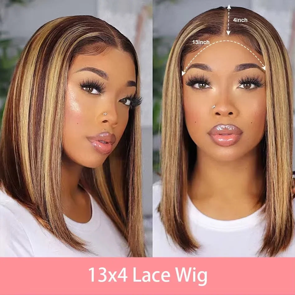 4/27 Ombre 13x4 Lace Front Human Hair Wig 100% Remy Hair Pre Plucked Transparent Lace Highlight Wigs Human Hair Straight Bob Wig