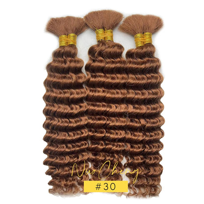 30# Chocolate Brown Deep Wave Bulk 100G 2 Bundles Human Hair for Boho Braids Curly Braiding Hair 14-24 inch Remy Hair Brazilian
