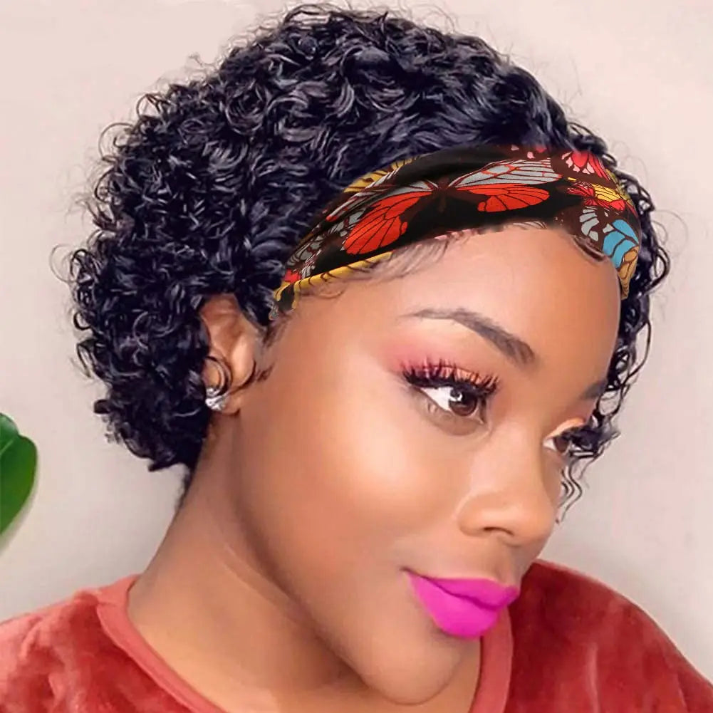 Short Headband Wigs Human Hair Malaysian Kinky Curly Human Hair Wigs Full Machine Headband Wigs For Women Curly Hair Wig