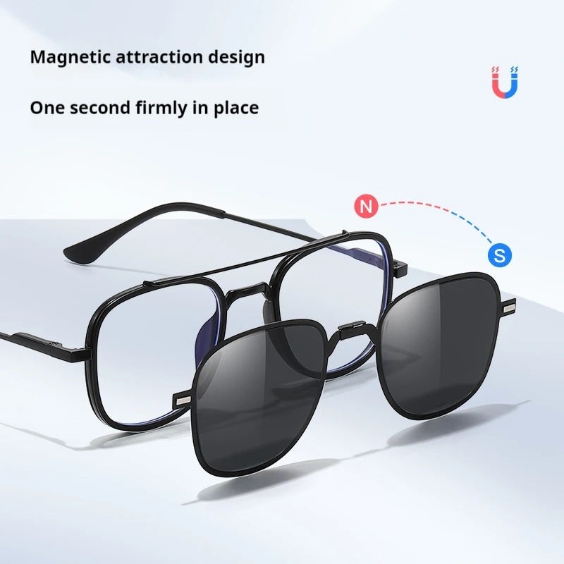 COHK Metal 3 In 1 New Style Folding Magnet Clip On Glasses Frame Trend Polarized Sunglasses Men Optical Computer Eyewear UV400