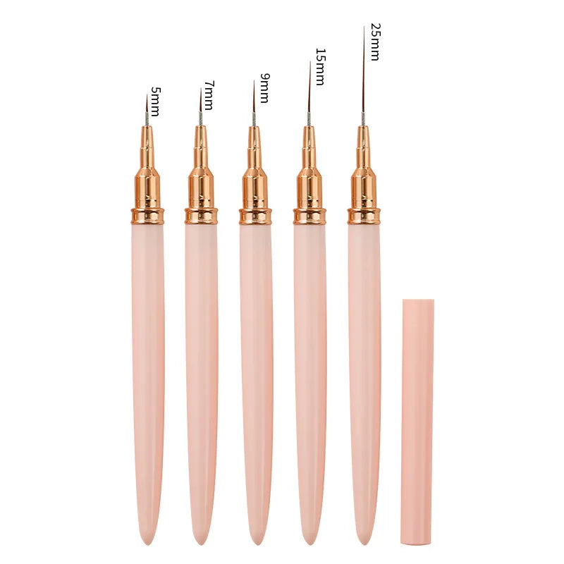Black Nail Art Liner Brushes 5Sizes Painting Nail Design Pen /8/12/20/25mm Drawing Tool for Long Lines Thin Details Manicure Pen