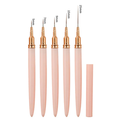 Black Nail Art Liner Brushes 5Sizes Painting Nail Design Pen /8/12/20/25mm Drawing Tool for Long Lines Thin Details Manicure Pen