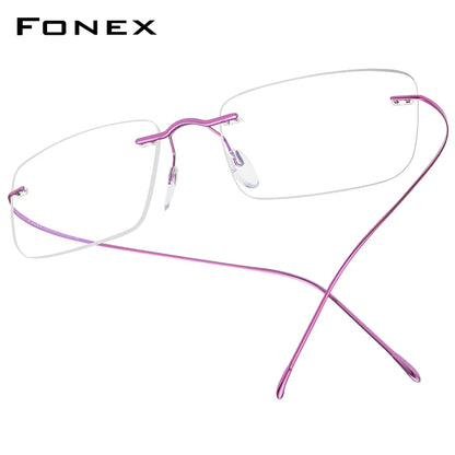 FONEX B Titanium Glasses Frame Men New Brand Design Rimless Square Eyeglasses Frameless Women Ultralight Japanese Eyewear 85634