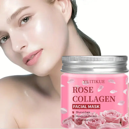 YUITIKUE Rose Collagen Facial Mask 60g - Night Care, Moisturize & Smooth Skin, Shurun Care Formula for Soft Skin