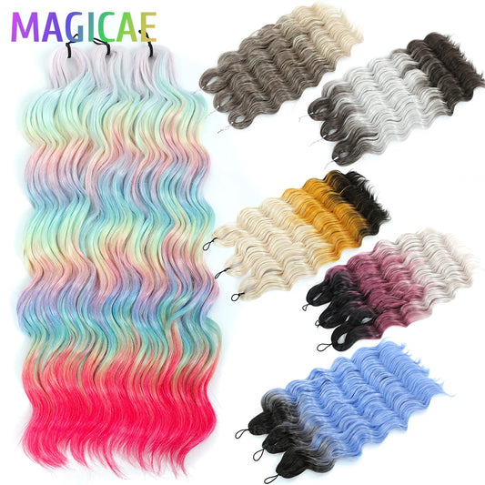 Anna 3Pcs 24Inch 300g Ombre Rainbow Pink Loose Deep Wave Twist Crochet Braids Sliver White Synthetic Hair Wavy Extension Braids