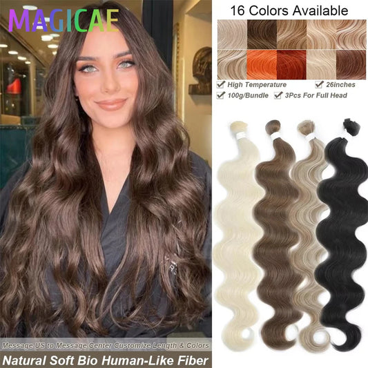Long Wavy 26inches Body Wave Ombre P12/16/613 Light Brown 6# Blond 613 High Tempature Synthetic Hair Bundles Natural Soft Hair