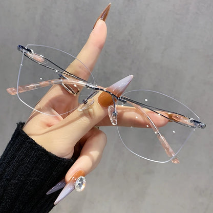 TFTB 2025 Women's Fashion Cat Eye Rimless Glasses Ultra-light Trendy Alloy High-end Optical Prescription Eyeglasses Frame 19028