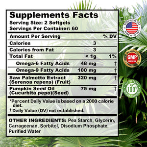 Saw Palmetto Capsules - with Pumpkin Seed Oil - Promotes Prostate Health, Urinary Tract Support, Relieves Hair Loss