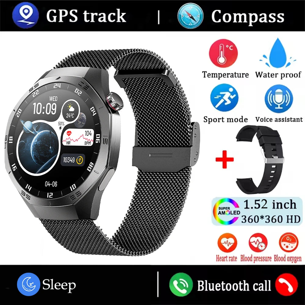 2025New For Android and ios Smart Watch Men AMOLED Screen GPS Motion trajectory Heart Rate Bluetooth Calls SmartWatch Waterproof