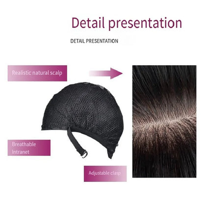 Black women's synthetic wig with big waves and straight bangs for cosplay. Worn daily with high-temperature synthetic hair.