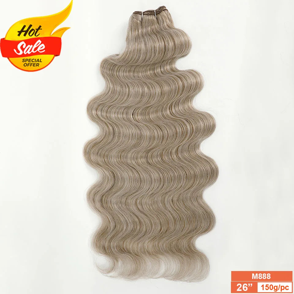 Magicae Dark Brown Brazilian Body Wave Bundles Colored Natural Synthetic Hair Extension High Temperature Brown 26" 30" Thick