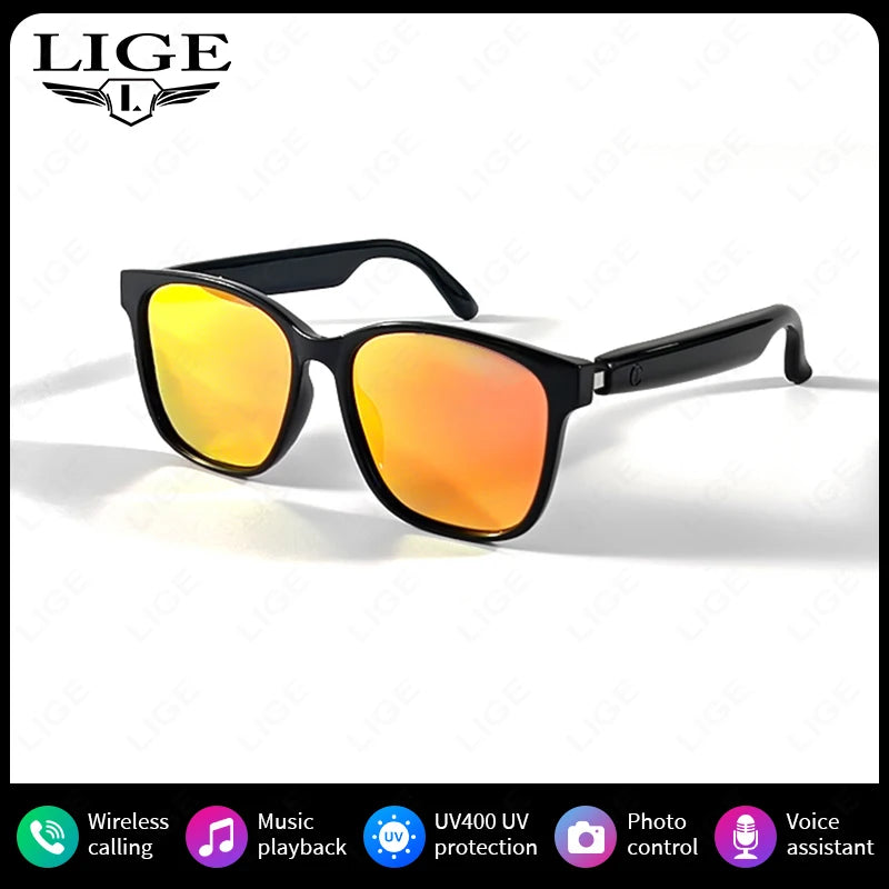 LIGE Fashion AI Smart Bluetooth Glasses Voice Assistant Bluetooth Call Playing Music Men Women Smart Sunglasses Camera Control