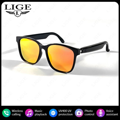 LIGE Fashion AI Smart Bluetooth Glasses Voice Assistant Bluetooth Call Playing Music Men Women Smart Sunglasses Camera Control
