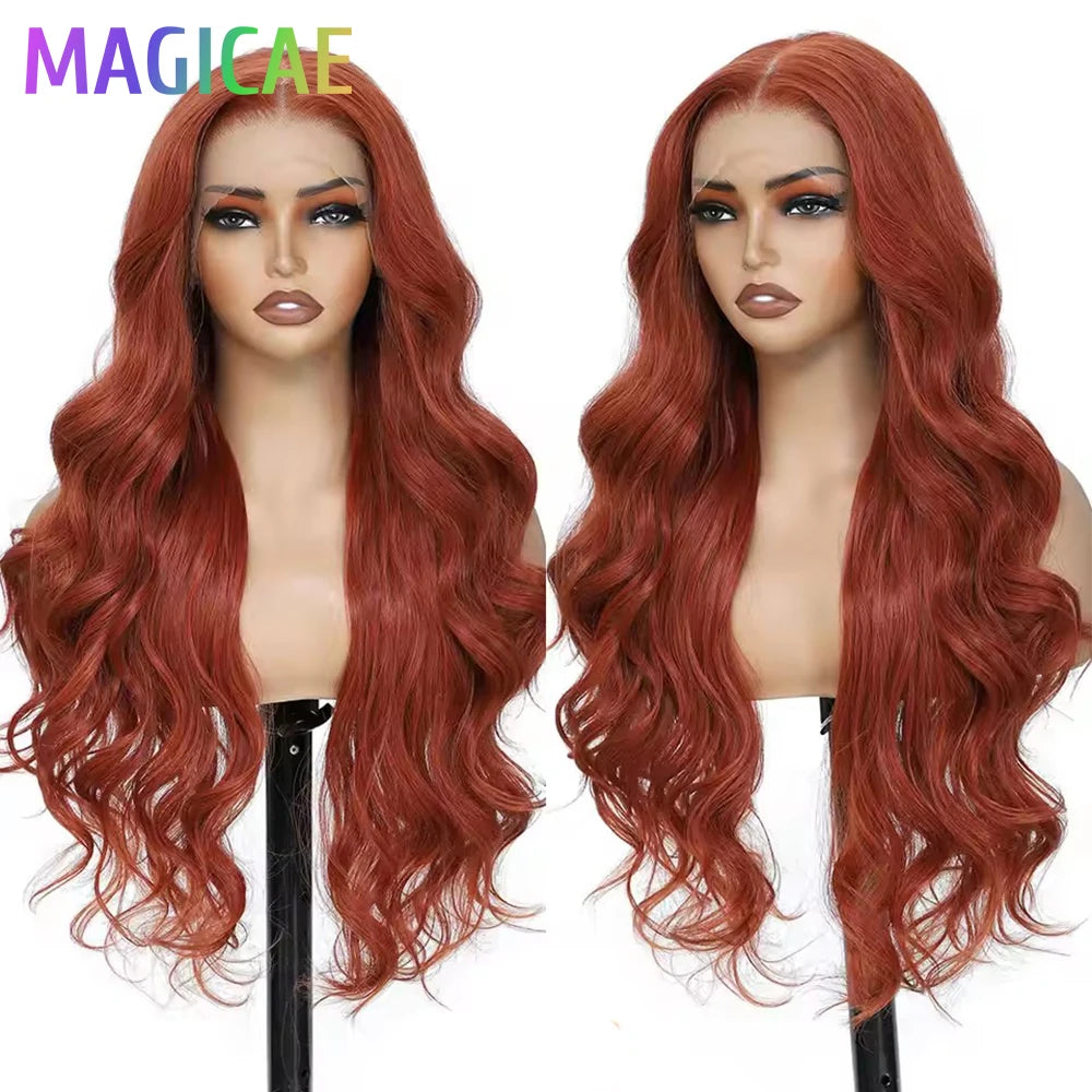 30Inch 13X4 Lace Frontal Synthetic Body Wave Wigs Ombre Ginger Orange Brown 530# Fiber Blond Transparent Lace Frontal Hair Wigs