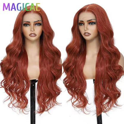 30Inch 13X4 Lace Frontal Synthetic Body Wave Wigs Ombre Ginger Orange Brown 530# Fiber Blond Transparent Lace Frontal Hair Wigs