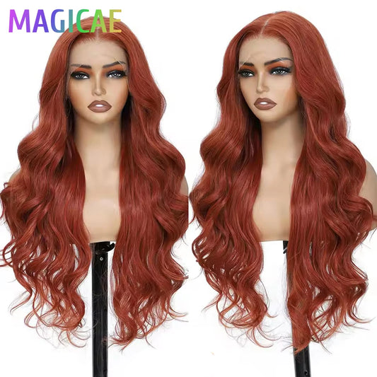 30Inch 13X4 Lace Frontal Synthetic Body Wave Wigs Ombre Ginger Orange Brown 530# Fiber Blond Transparent Lace Frontal Hair Wigs