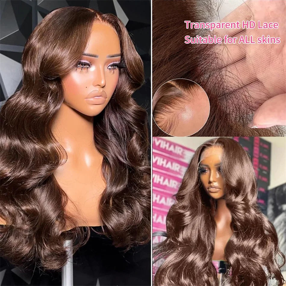 Chocolate Brown Lace Front Wig Transparent HD 13x6 Lace Frontal Wig 100% Colored Body Wave Human Hair Wigs 4x4 5x5 Preplucked