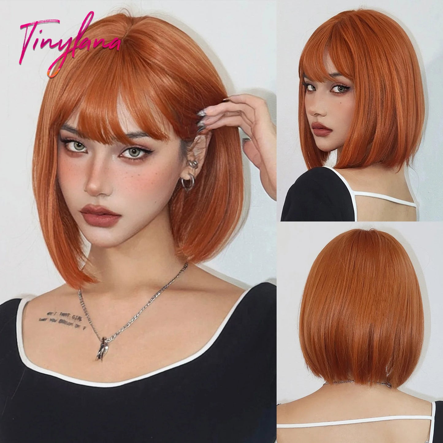 Light Brown Blonde Synthetic Wigs with Bangs for Women Short Bob Daily Straight Wigs Fake Hair Cosplay Halloween Heat Resistant