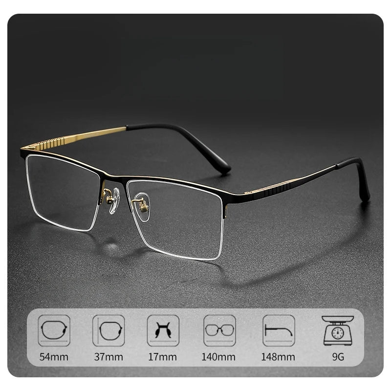 TFTB Business Men's Half-frame Glasses High-quality Pure Titanium Square Flexible Optical Prescription Eyeglasses Frame X69772