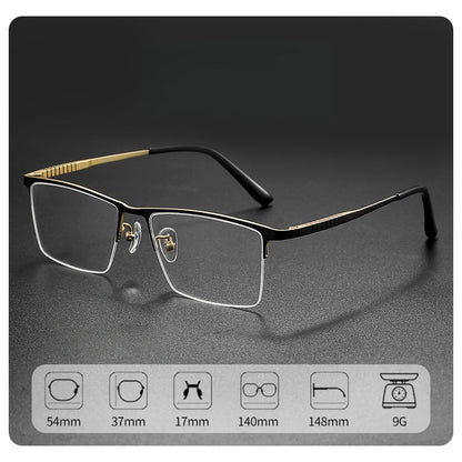 TFTB Business Men's Half-frame Glasses High-quality Pure Titanium Square Flexible Optical Prescription Eyeglasses Frame X69772