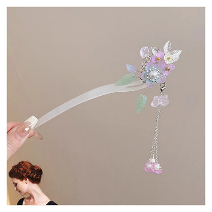 Light Luxury Flower Hairpin For Women Chinese Style Floral Butterfly Tassel Hair Stick Elegant Metal Jewelry Hairpin Hair Clips