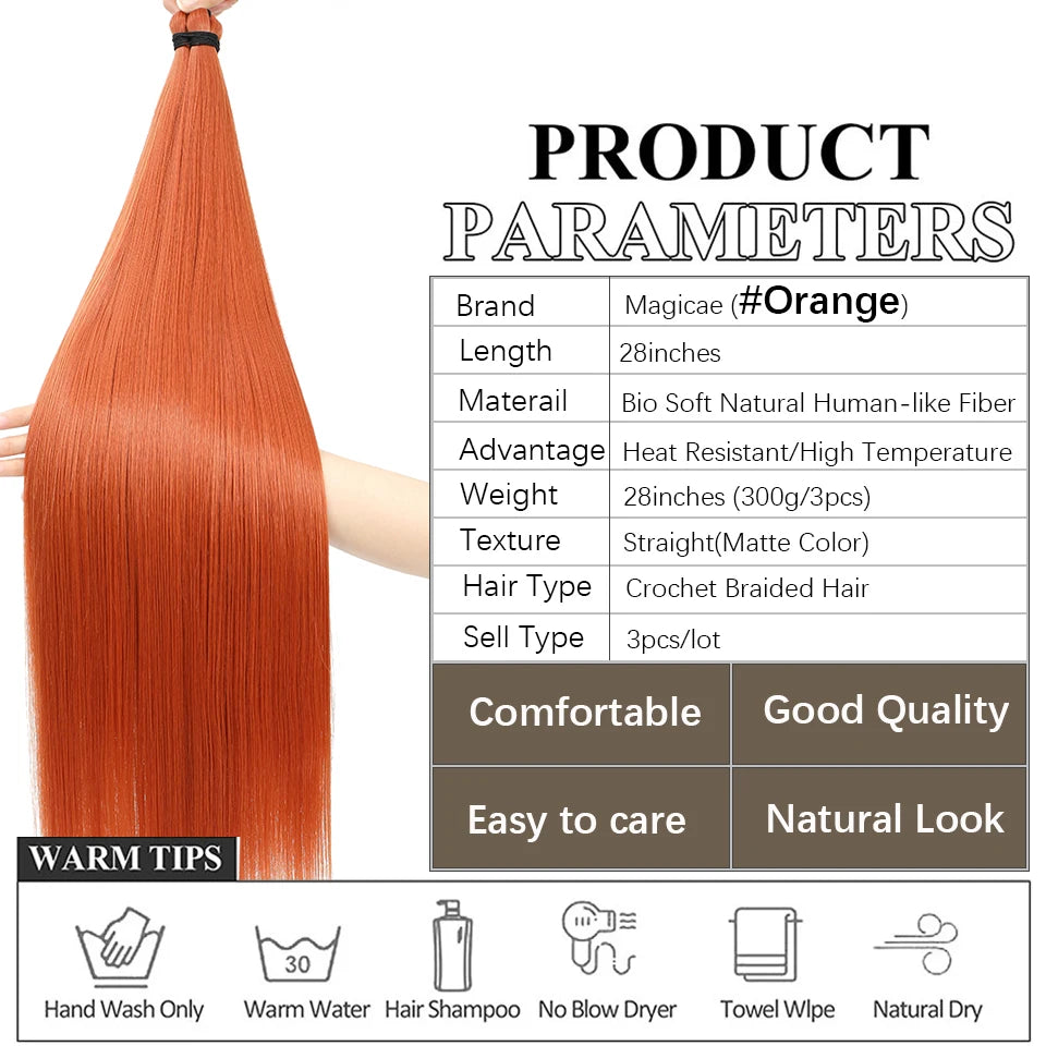 28Inches 3Pcs 300grams Braids Crochet Twist Silky Straight Orange Brown P12/16/613 Braiding Hair Extension Synthetic Hair Ombre