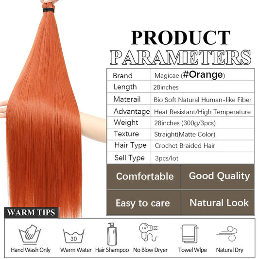 28Inches 3Pcs/Lot Orange Twist Crochet Braiding Straight Hair Extensions High Temperature Braids Sliver White 60# Hair Bundle